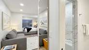 The B suite has everything you need including a kitchenette, living room, built-in desk, full bathroom, and a king bed.