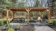 Covered patio with dining table 